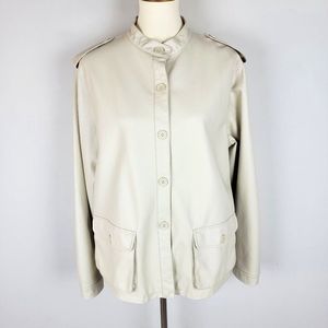 Max Studio Beige Faux Leather Button Down Long Sleeves Women's Jacket Size XL